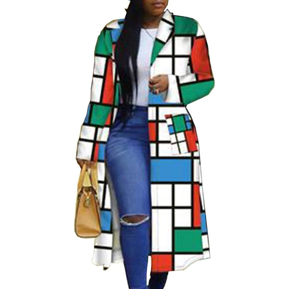🆕Women's Red Turn Down Collar Colorful Outerwear Cardigan Trench Coat